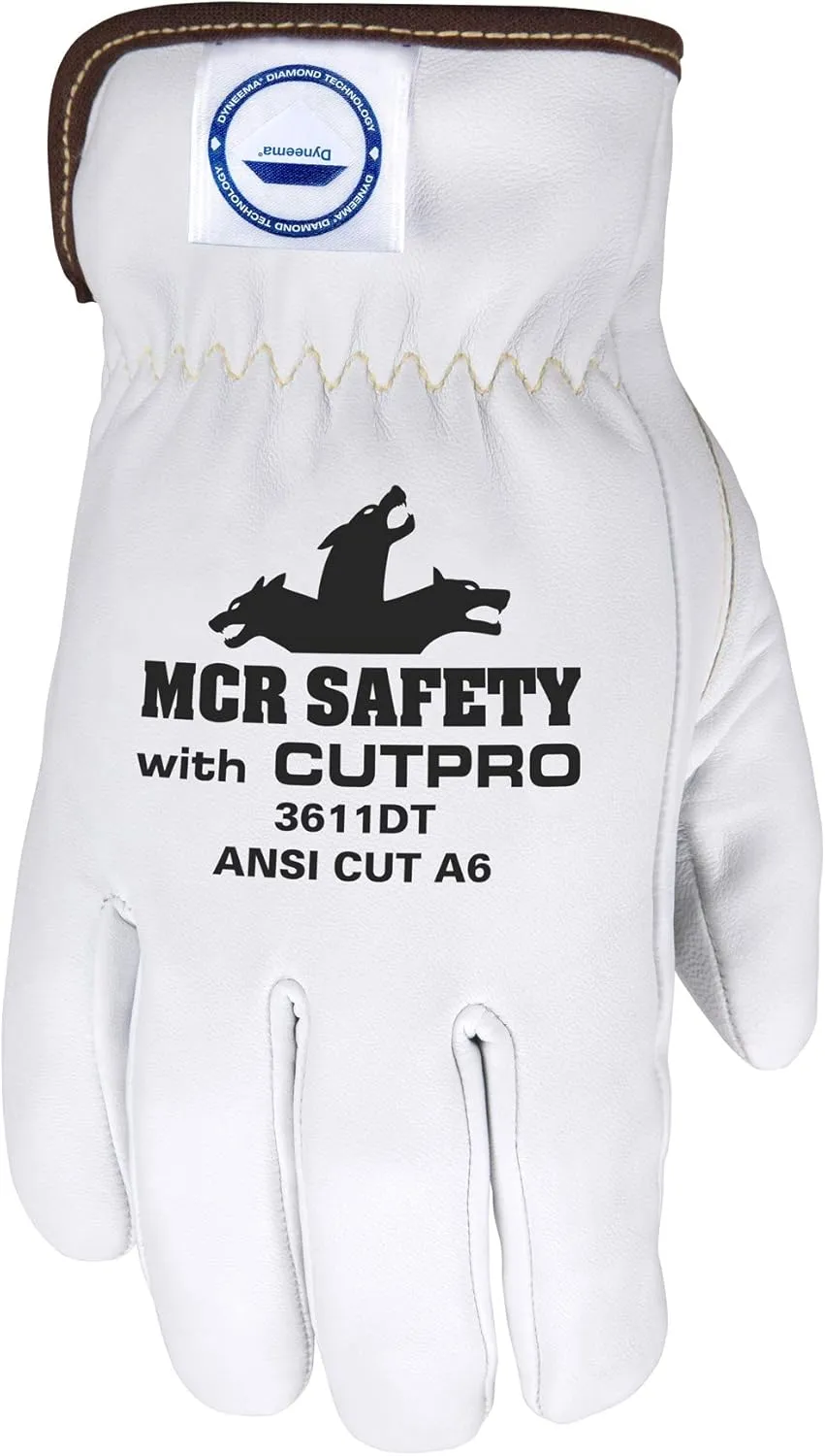 MCR Safety Gloves 3611DTXL Premium Goatskin Leather Work Gloves lined with Dyneema Diamond Technology, Keystone thumb, X-Large, 1 Pair