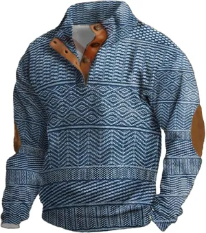 Men Plus Size Long Sleeve Sweatshirt Vintage Button Pullover Casual Shirt with Elbow Patches Soft Blouse Fall Shirt