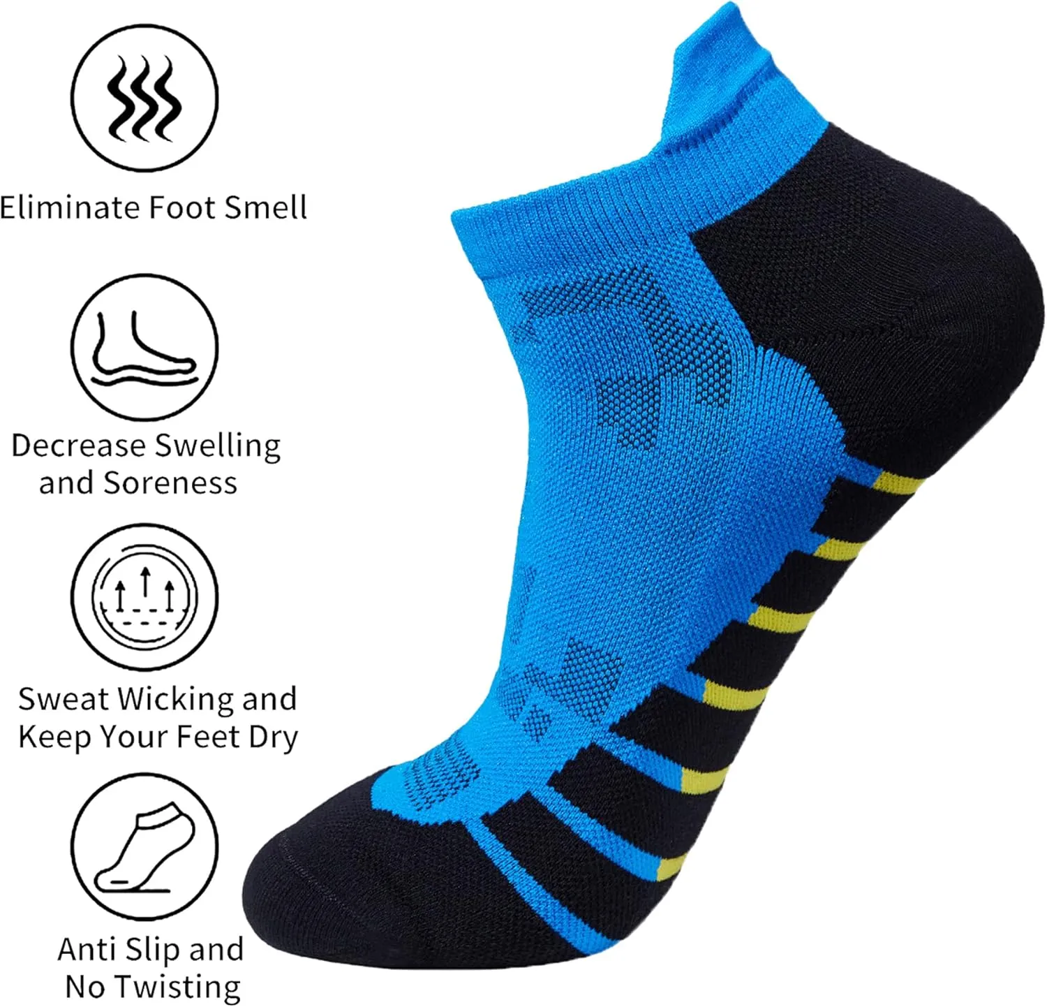Mens and Womens Anti Odor Quick Dry Sweat Resistant Padded Low Cut/Quarter Compression Running Sneaker Socks