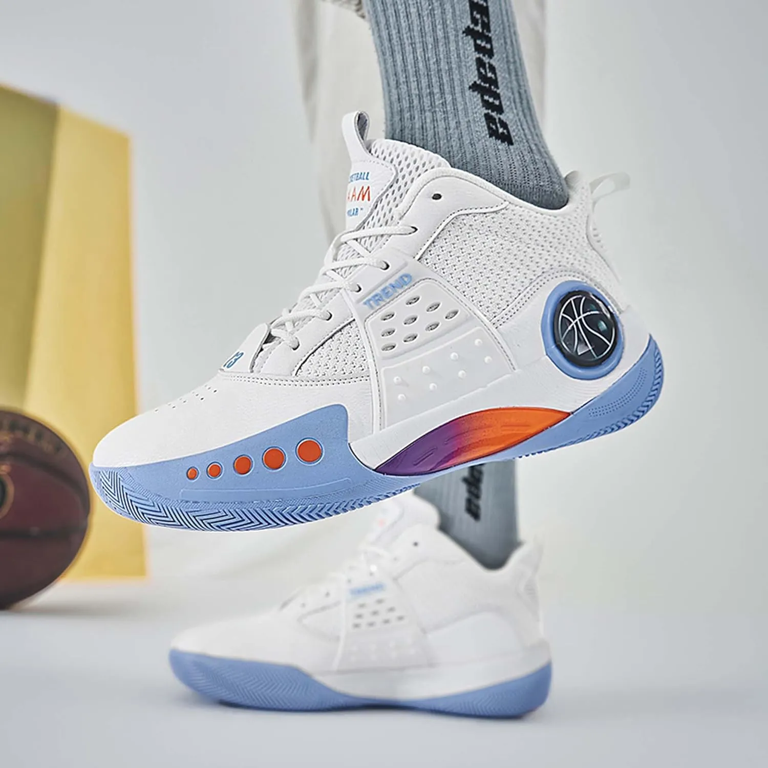 Men's Basketball Shoes,Leather Splicing Knitted Mesh,Non-Slip Wear-Resistant Breathable,Low Top Basketball Shoes,Provide Premium Arch Support,Indoor and Outdoor Athletic Shoes,