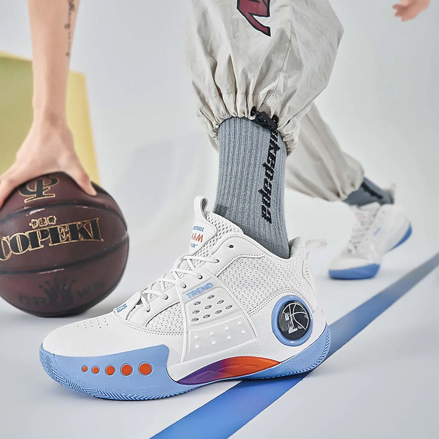 Men's Basketball Shoes,Leather Splicing Knitted Mesh,Non-Slip Wear-Resistant Breathable,Low Top Basketball Shoes,Provide Premium Arch Support,Indoor and Outdoor Athletic Shoes,