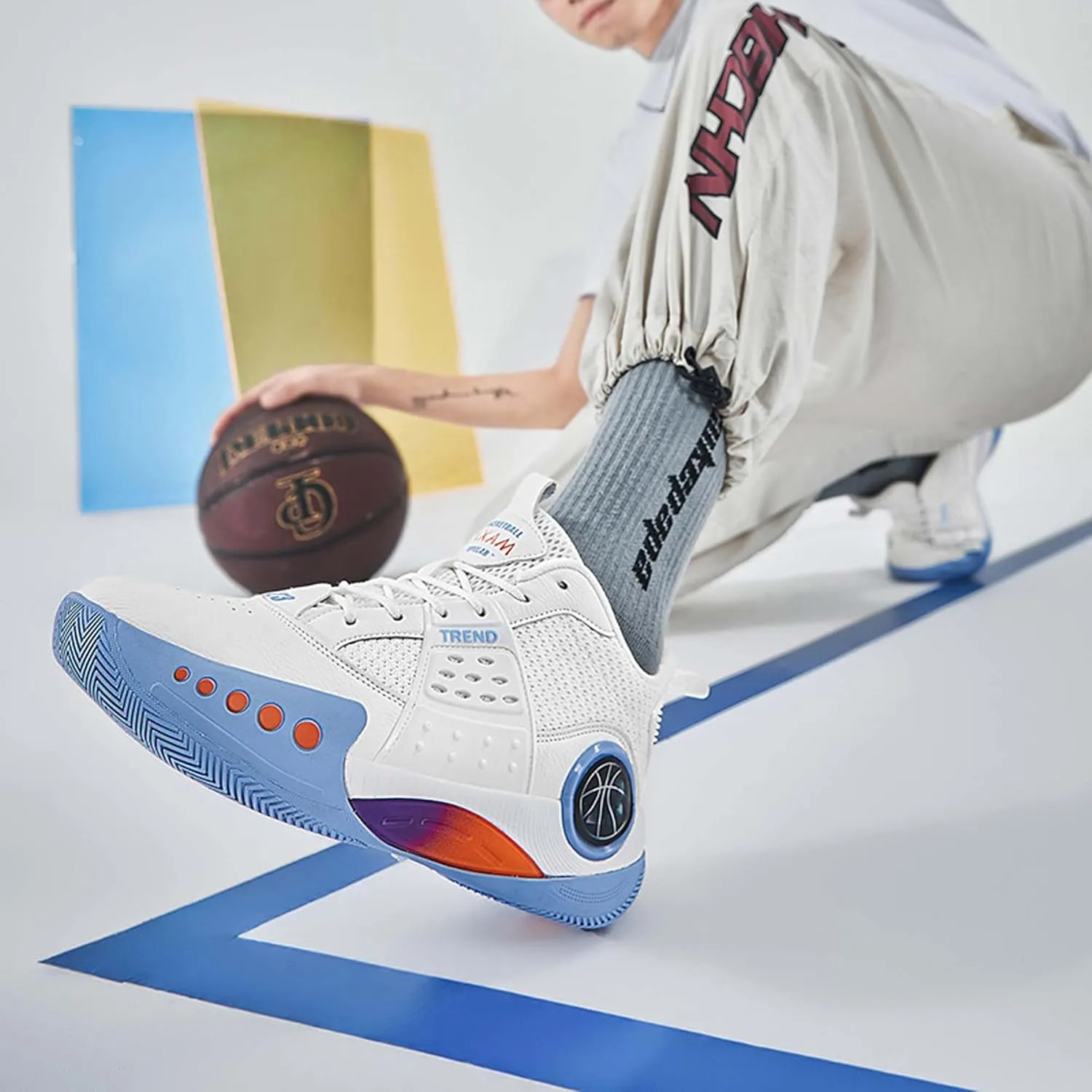 Men's Basketball Shoes,Leather Splicing Knitted Mesh,Non-Slip Wear-Resistant Breathable,Low Top Basketball Shoes,Provide Premium Arch Support,Indoor and Outdoor Athletic Shoes,