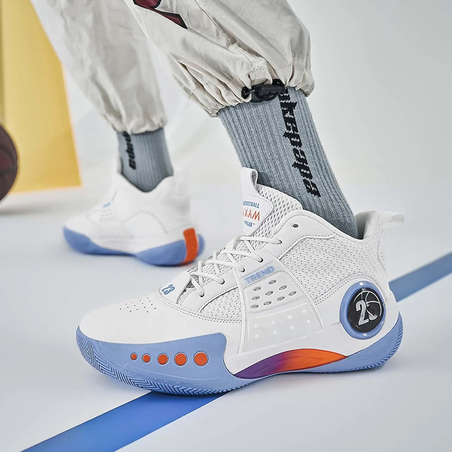 Men's Basketball Shoes,Leather Splicing Knitted Mesh,Non-Slip Wear-Resistant Breathable,Low Top Basketball Shoes,Provide Premium Arch Support,Indoor and Outdoor Athletic Shoes,