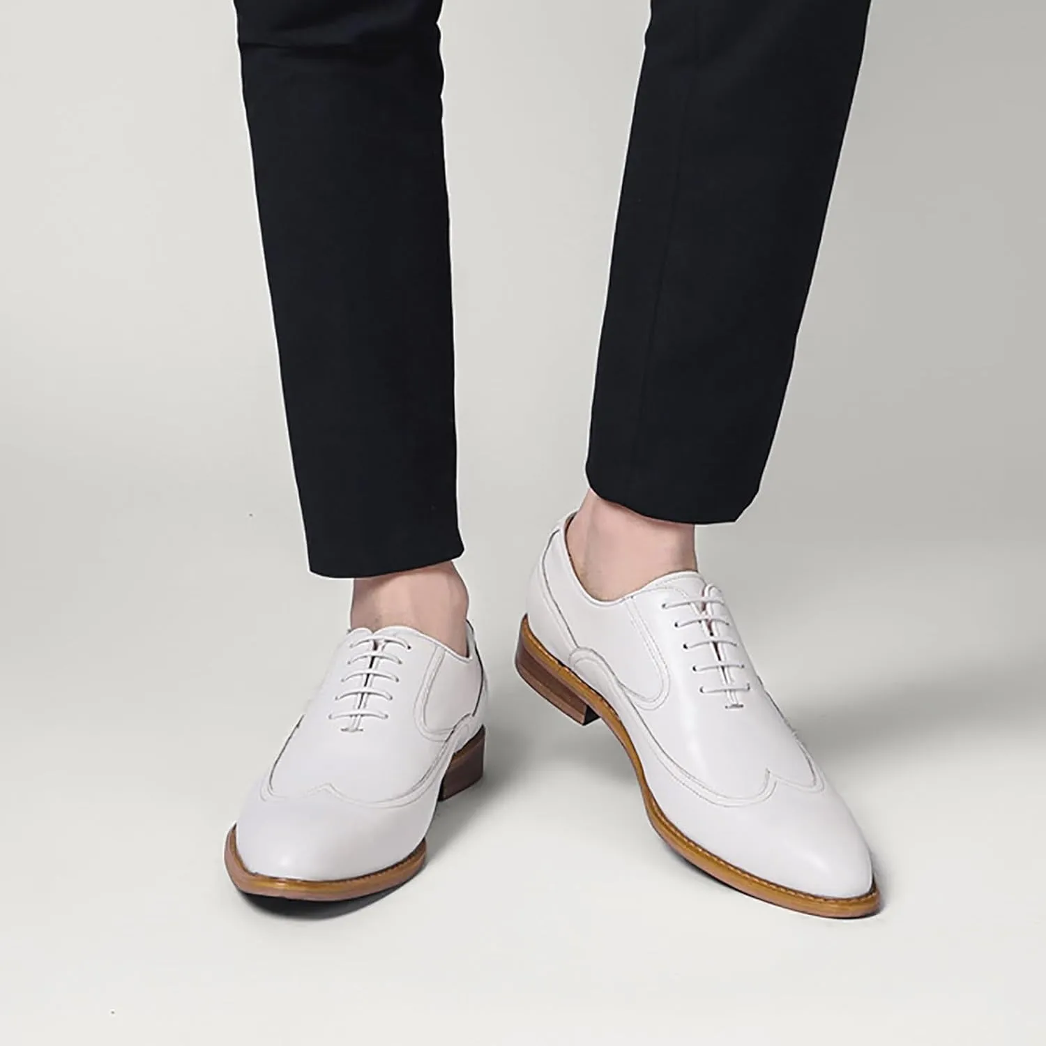 Men's Business Casual Leather Shoes for Office and Weddings, Breathable Non-Slip Dress Shoes with Premium Cowhide & Rubber Sole