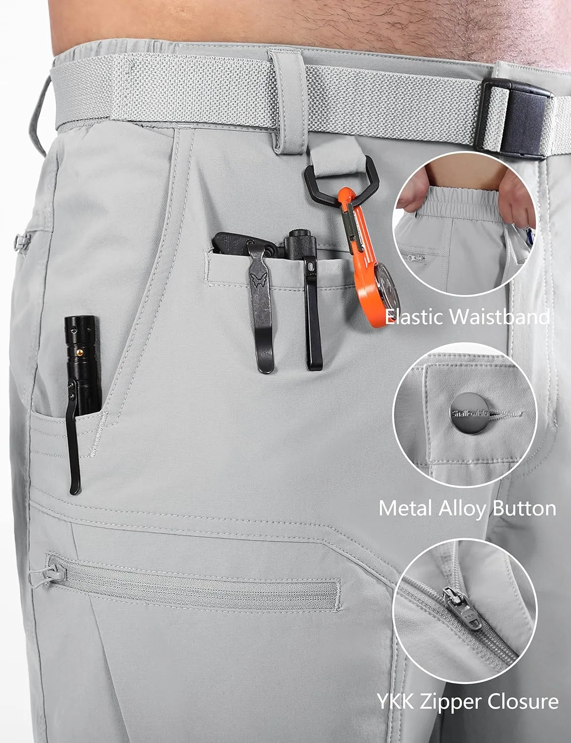 Mens Cargo Hiking Shorts Water Resistant Quick Dry Lightweight Breathable Tactical Shorts with Nylon Belt