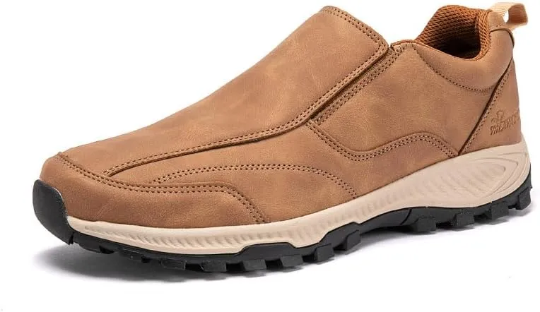 Men's Hands Free Slip On Walking Leather Shoes Loafers Slip-ins Working Dress Casual Outdoor Lightweight Cushioning Comfortable Breathable Hiking All-Terrain Ankle Boots Trekking