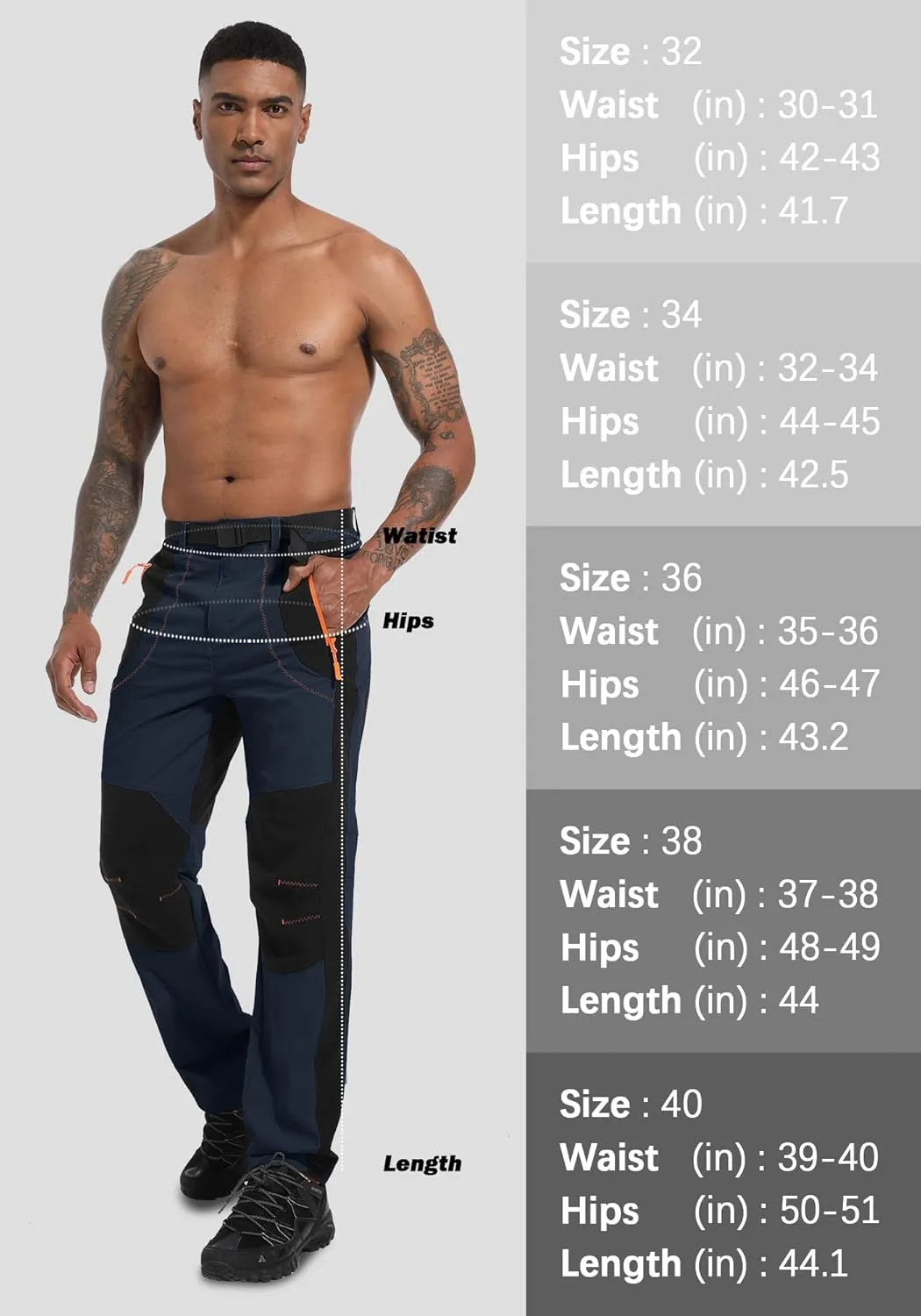 Men's Hiking Cargo Pants Outdoor Water Resistant Lightweight Quick-Dry Athletic Apparel, namely, Pants