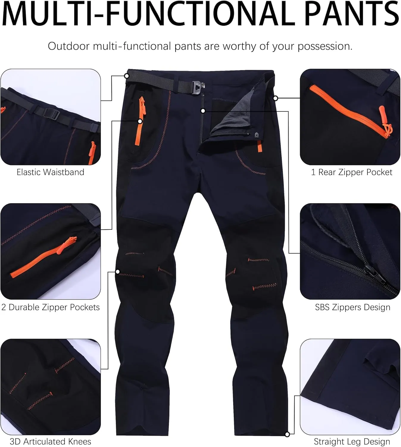 Men's Hiking Cargo Pants Outdoor Water Resistant Lightweight Quick-Dry Athletic Apparel, namely, Pants