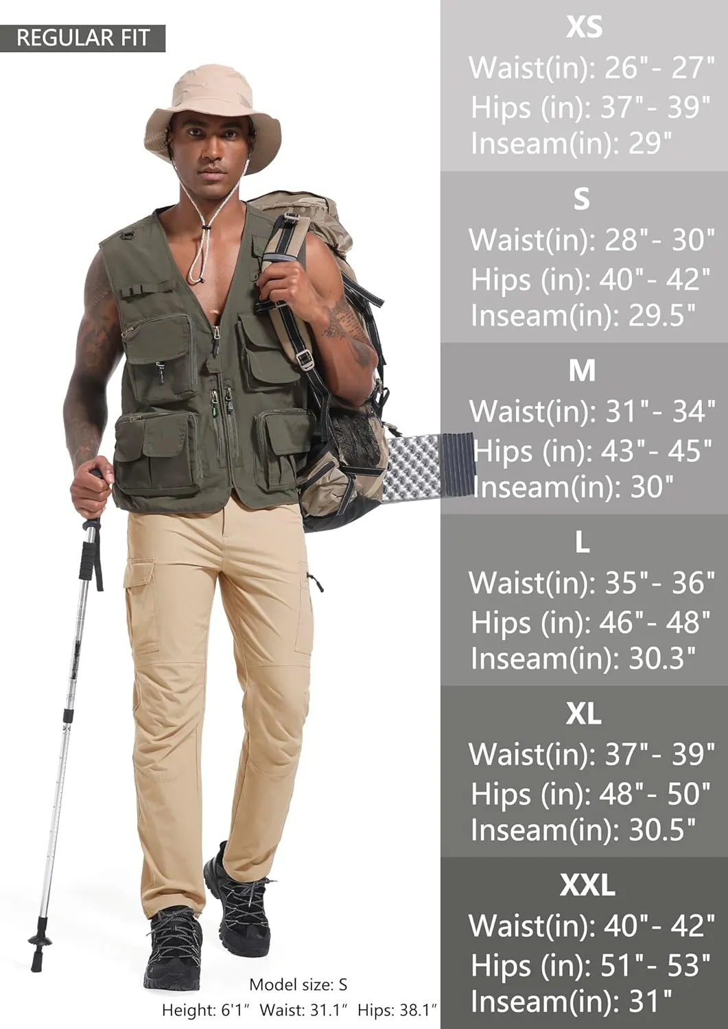 Men's Hiking Cargo Pants Waterproof Lightweight Quick Dry 6 Pockets Stretch Work Fishing Travel Outdoor Pants