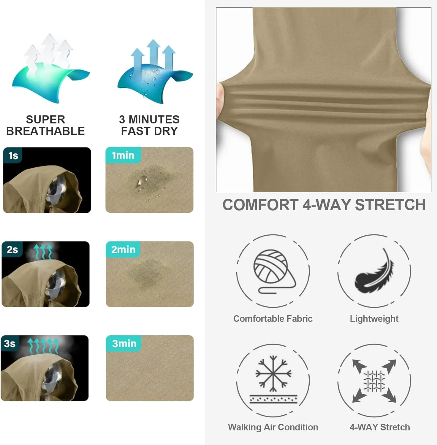 Mens Hiking Pants Convertible Quick Dry Zip Off Fishing Travel Safari Pants