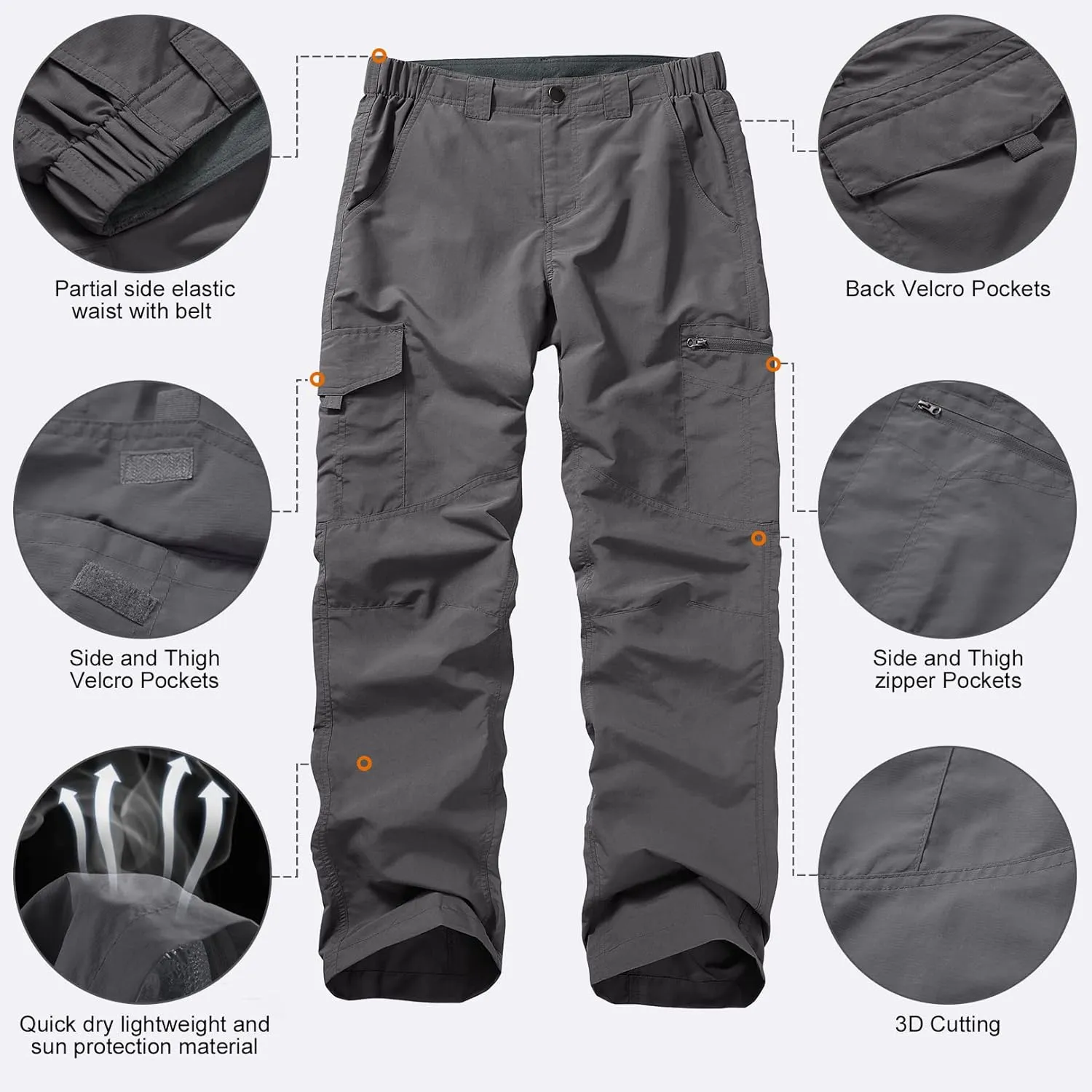 Mens Hiking Pants Quick Dry UPF 50 Travel Fishing Safari Cargo Pants Boy Scout Pants
