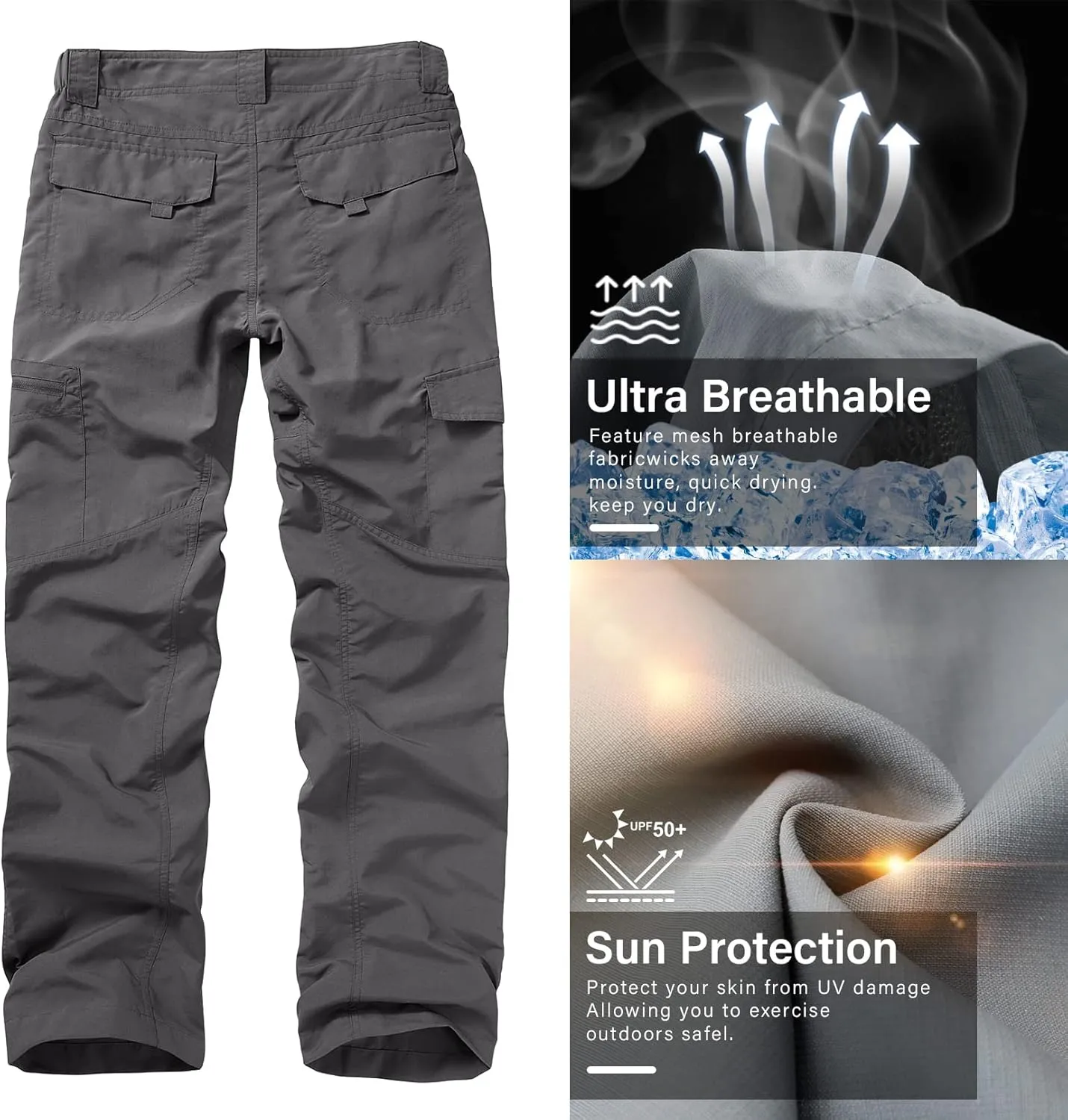 Mens Hiking Pants Quick Dry UPF 50 Travel Fishing Safari Cargo Pants Boy Scout Pants