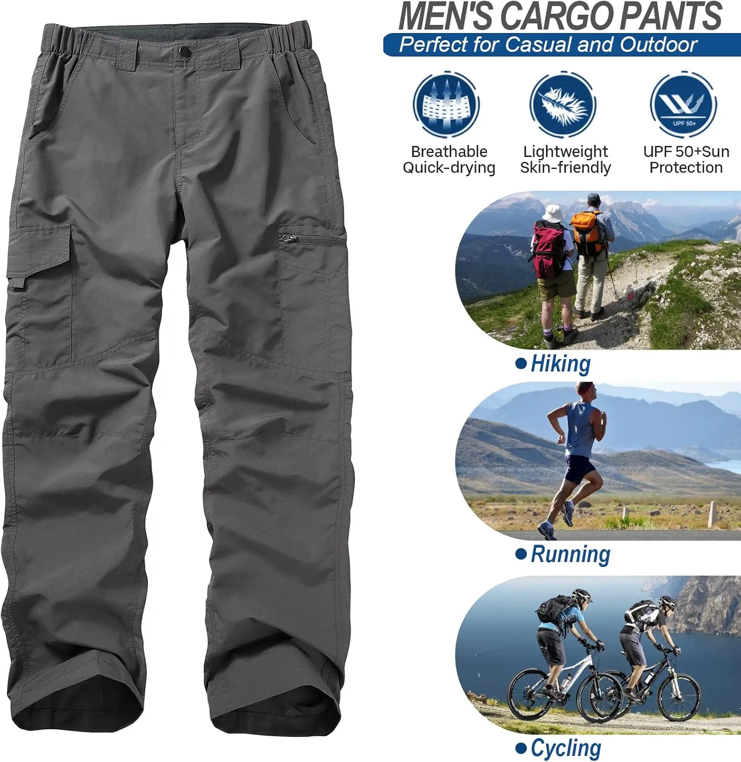 Mens Hiking Pants Quick Dry UPF 50 Travel Fishing Safari Cargo Pants Boy Scout Pants