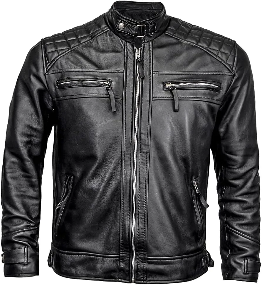 Men's Lambskin Leather Jacket – Classic Leather Bomber Jacket, Stylish Cafe Racer Biker Outerwear for Men