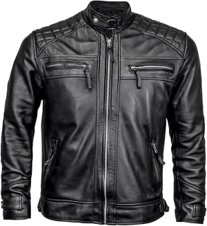 Men's Lambskin Leather Jacket – Classic Leather Bomber Jacket, Stylish Cafe Racer Biker Outerwear for Men