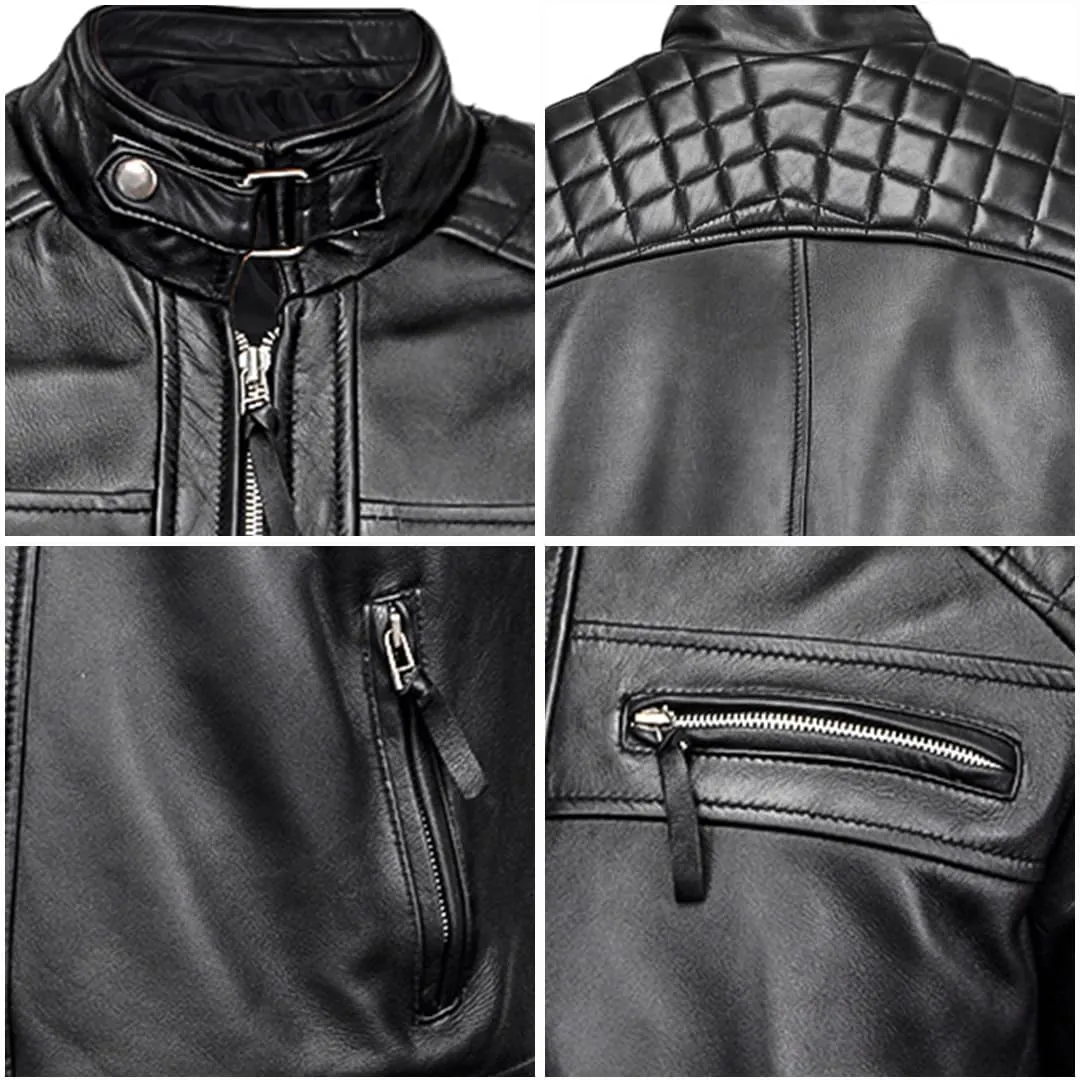 Men's Lambskin Leather Jacket – Classic Leather Bomber Jacket, Stylish Cafe Racer Biker Outerwear for Men