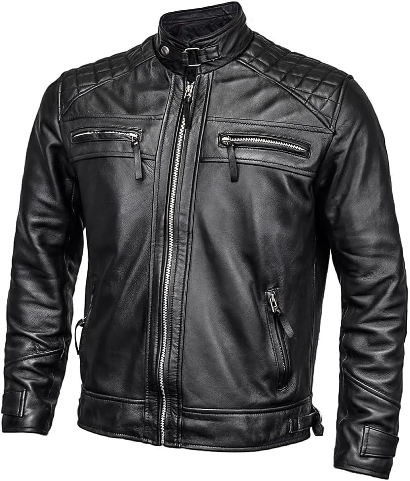 Men's Lambskin Leather Jacket – Classic Leather Bomber Jacket, Stylish Cafe Racer Biker Outerwear for Men