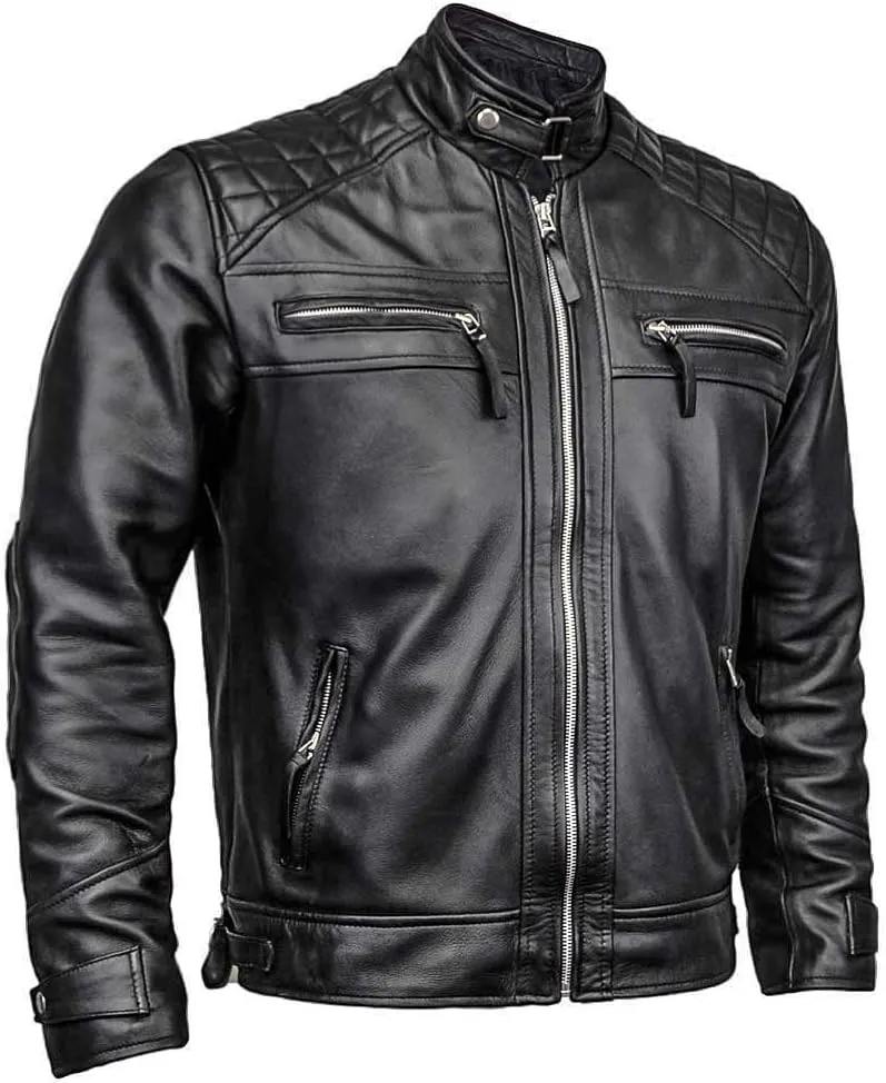 Men's Lambskin Leather Jacket – Classic Leather Bomber Jacket, Stylish Cafe Racer Biker Outerwear for Men
