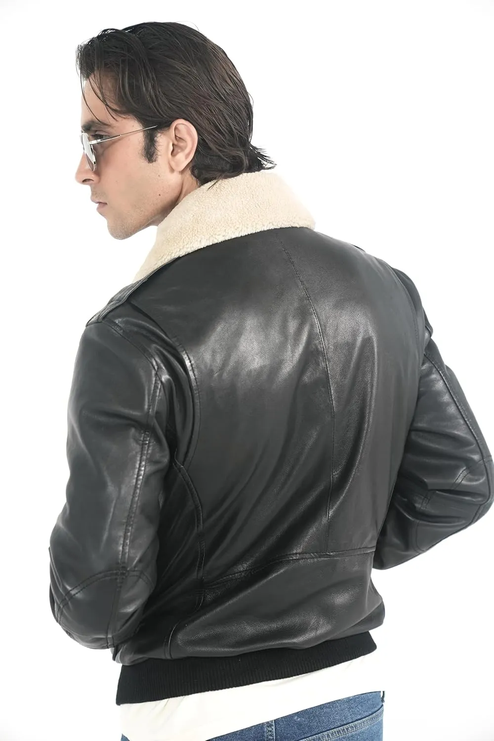 Mens leather jacket Genuine Lambskin Bomber Jacket men Brown with Removable Sherpa Collar– Premium Leather jacket men