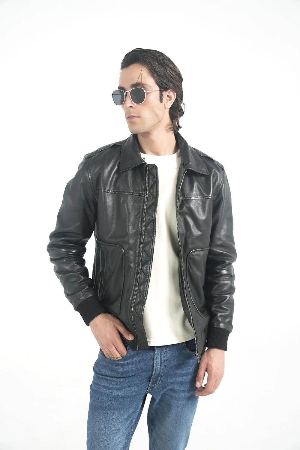 Mens leather jacket Genuine Lambskin Bomber Jacket men Brown with Removable Sherpa Collar– Premium Leather jacket men