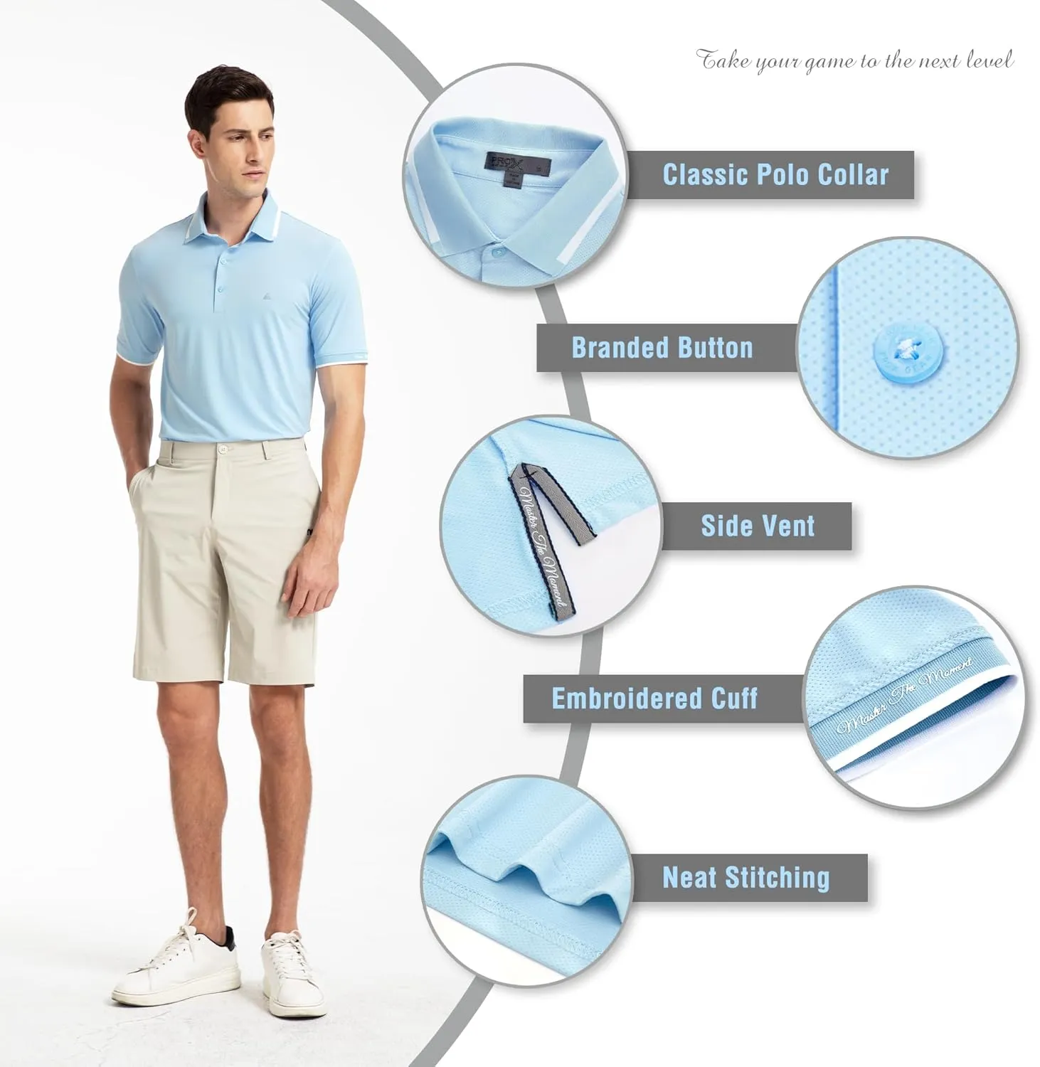 Men's Premium Golf Polo – Silky Tech Nylon, Cooling, UV-Resistant, Quick-Dry Athletic Shirt for Golf, Tennis