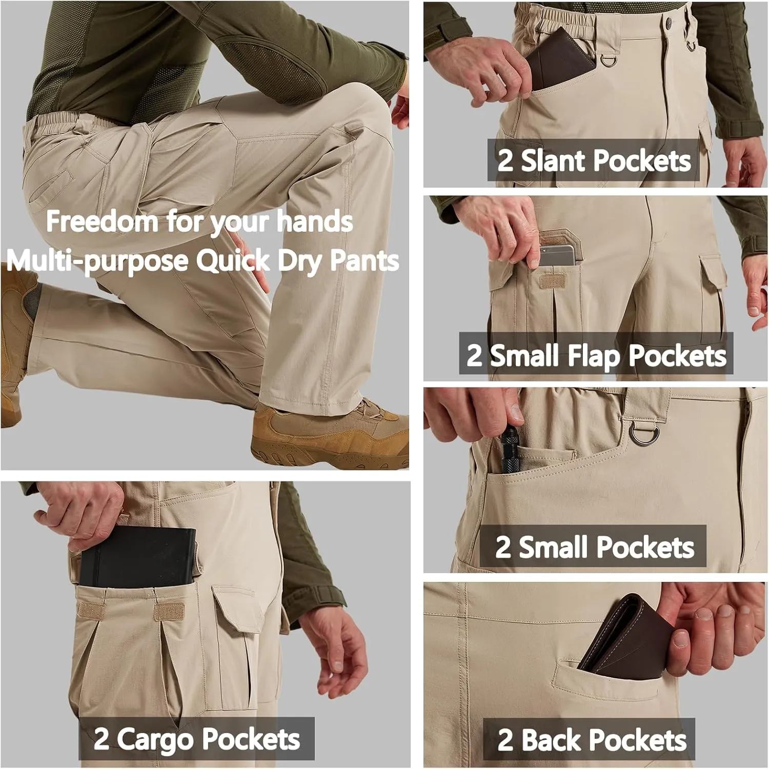 Men's Quick Dry Cargo Pants Water Resistant Tactical Pants Lightweight Stretch Outdoor Work Hiking Pants