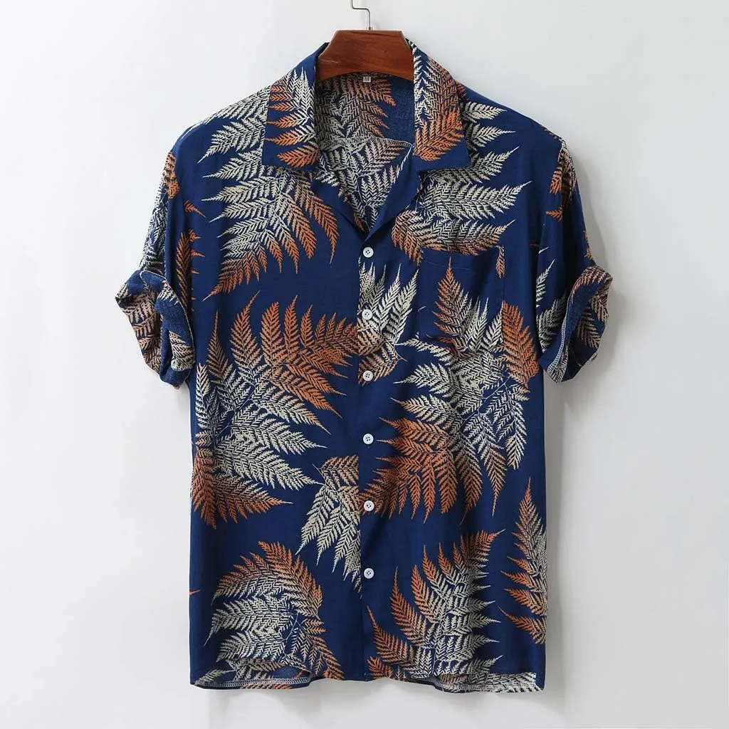 Mens Regular-Fit Stretch Shirts Long Sleeve Hippie Casual Beach T Shirts Ethnic Beach Yoga Tops Roll-Up Sleeve Summer