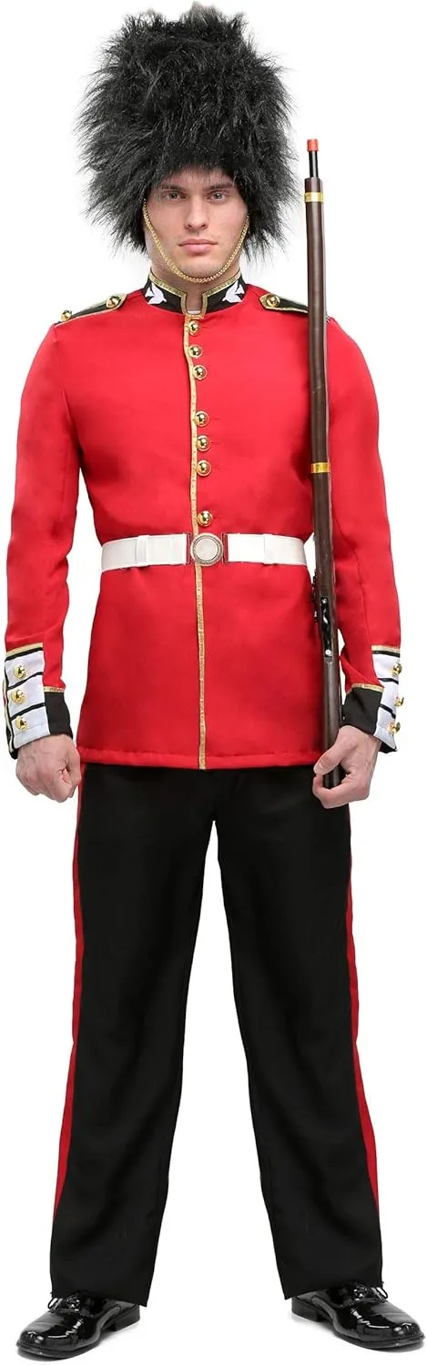 Mens Royal Guard Costume for Adults | Coat, Pants, Belt, and Hat | British Soldier Halloween Cosplay