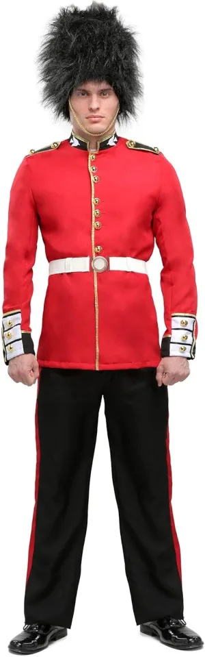 Mens Royal Guard Costume for Adults | Coat, Pants, Belt, and Hat | British Soldier Halloween Cosplay