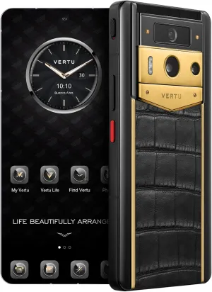 METAVERTU 2 Luxury Custom Made - 18K Gold Shield with Alligator Skin Web3 AI Phone - Gold and Black (1, TB)