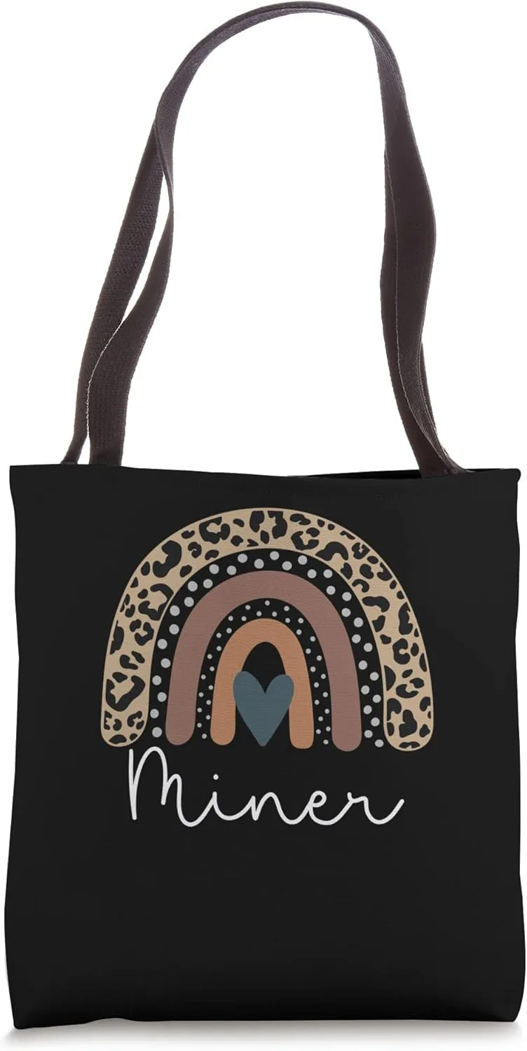 Miner Cute Leopard Boho Rainbow for Team Miner Squad Tote Bag
