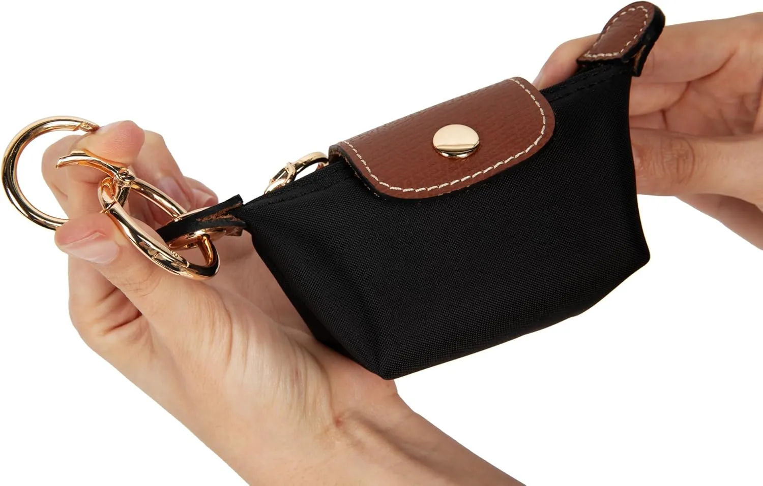 Mini Zipper Pouch Keychain | Coin Purse | Pouch for Essentials | Functional | Keychain | Bag Charm | Card Holder | Cash Pouch | Genuine Leather and Nylon (Black)