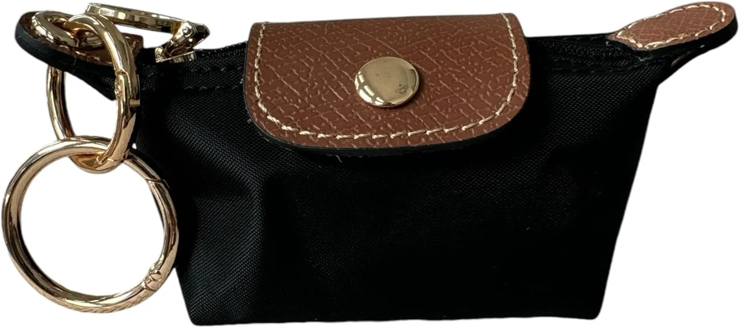 Mini Zipper Pouch Keychain | Coin Purse | Pouch for Essentials | Functional | Keychain | Bag Charm | Card Holder | Cash Pouch | Genuine Leather and Nylon (Black)