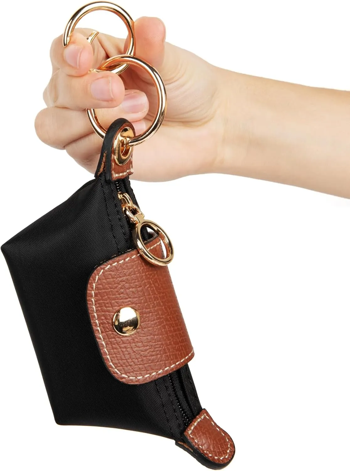 Mini Zipper Pouch Keychain | Coin Purse | Pouch for Essentials | Functional | Keychain | Bag Charm | Card Holder | Cash Pouch | Genuine Leather and Nylon (Black)