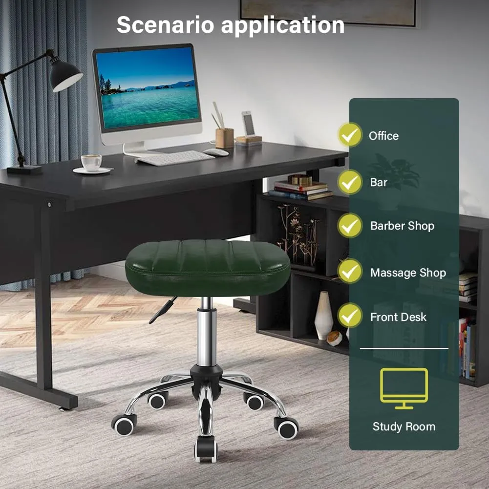 Minimalist Square Swivel Stool with Wheel Perfect for Work SPA Shop Massage Height-Adjustable and Cost-Effective Rolling Stool Chair (Green)