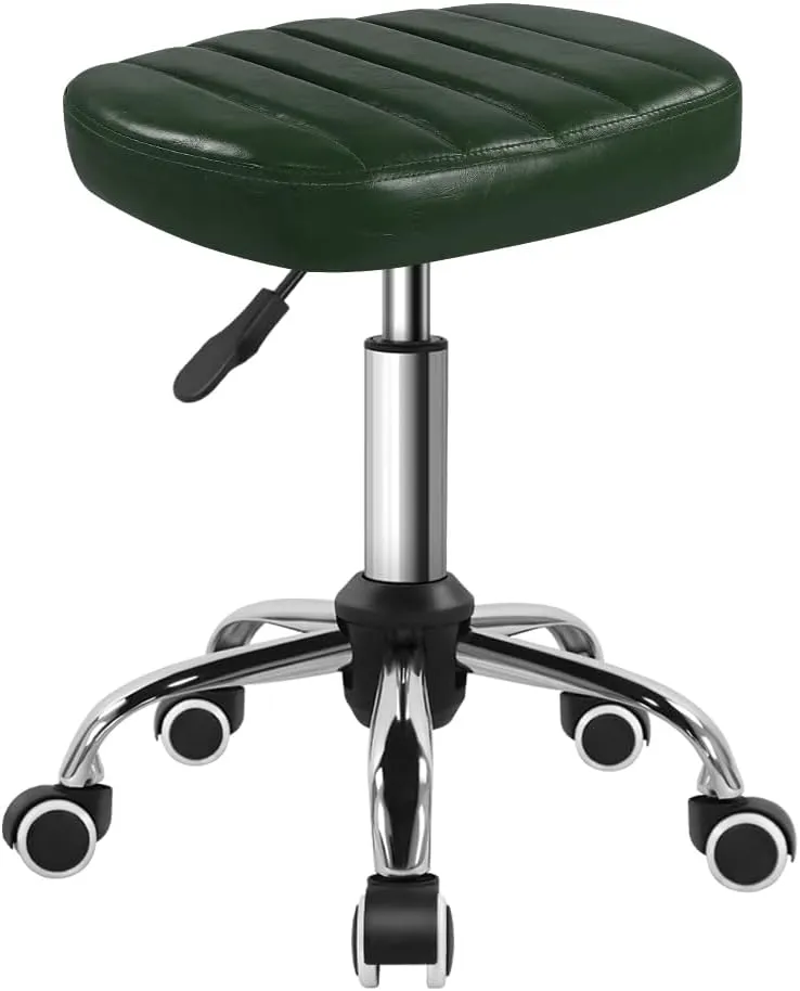 Minimalist Square Swivel Stool with Wheel Perfect for Work SPA Shop Massage Height-Adjustable and Cost-Effective Rolling Stool Chair (Green)