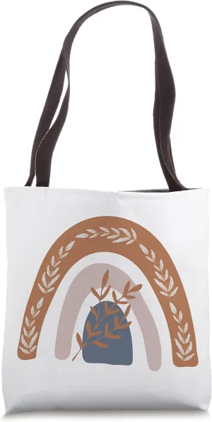 Minimalistic Boho Rainbow Botanical Plants Beige Aesthetic Tote Bag