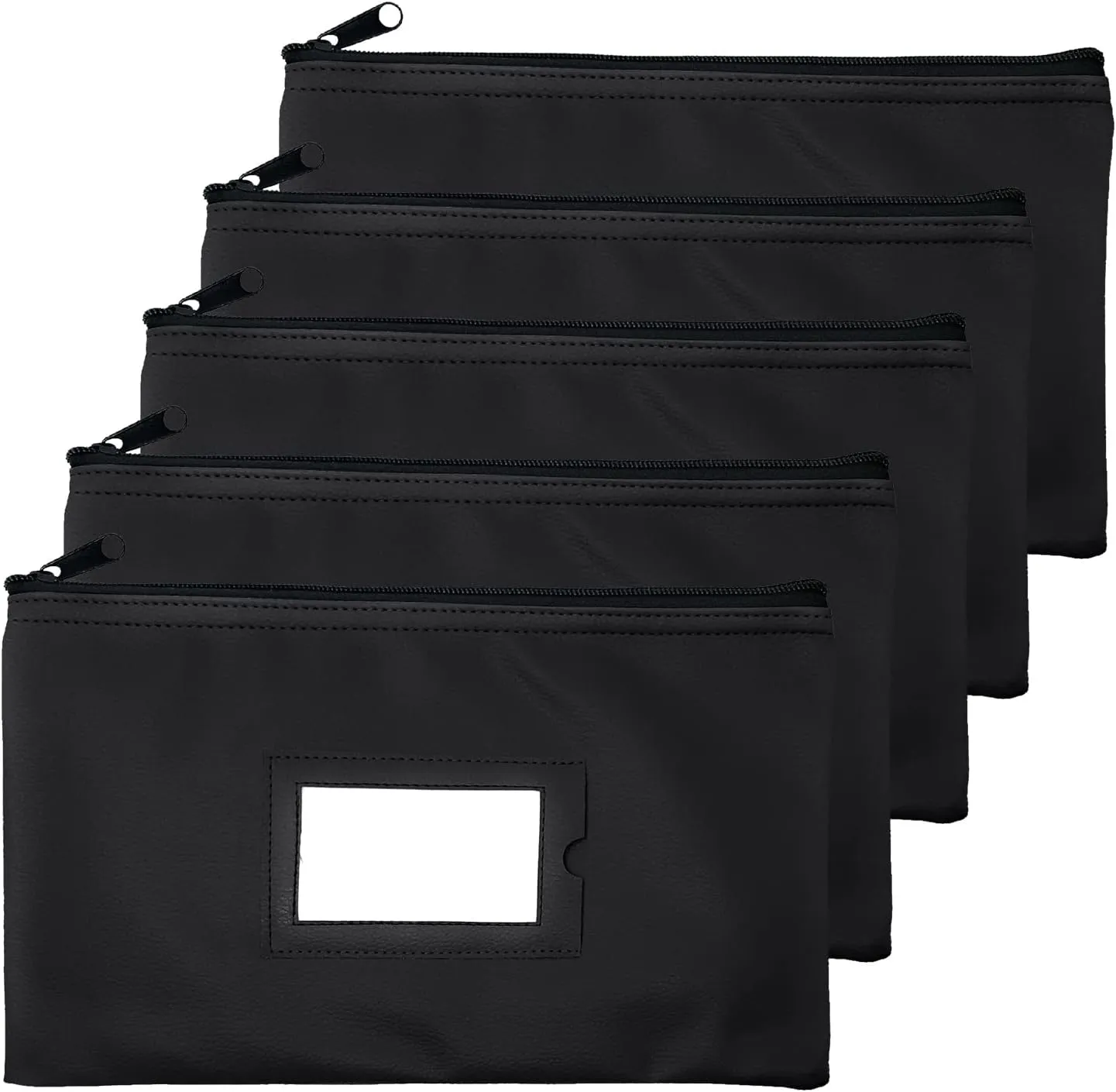Money Bank Deposit Bag with zipper | 11x6 inch | Black | Durable Leatherette Money Cash Coin Check Wallet Pouch for Men & Women with Framed ID Window and Blank Card | by GIDABRAND (5)