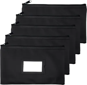 Money Bank Deposit Bag with zipper | 11x6 inch | Black | Durable Leatherette Money Cash Coin Check Wallet Pouch for Men & Women with Framed ID Window and Blank Card | by GIDABRAND (5)