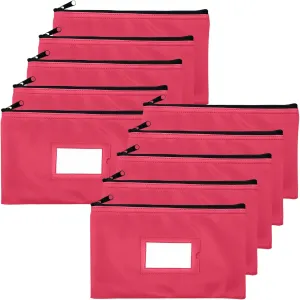 Money Bank Deposit Bag with Zipper | 11x6 inch | Pink | Durable Leatherette Money Cash Coin Check Wallet Pouch for Men & Women with Framed ID Window and Blank Card | by GIDABRAND (10)