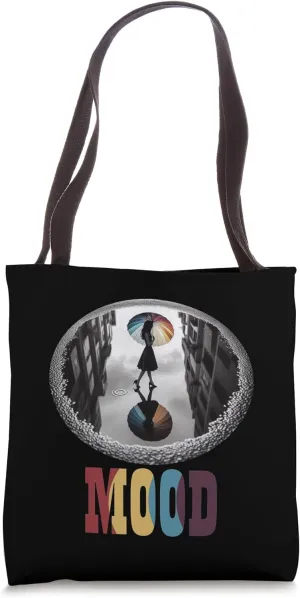 MOOD Umbrella Puddle Rain Pothole Asphalt Rainbow Cityscape Tote Bag