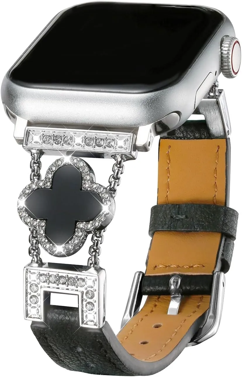 Moran Bling Diamond band Compatible with Apple Watch 38mm 40mm 41mm 42mm 44mm 45mm 49mm, Leather Band Jewelry Metal Slim Strap Women for iWatch Ultra 2/ Ultra Series 9/8/7/6/5/4/3/2/1/SE