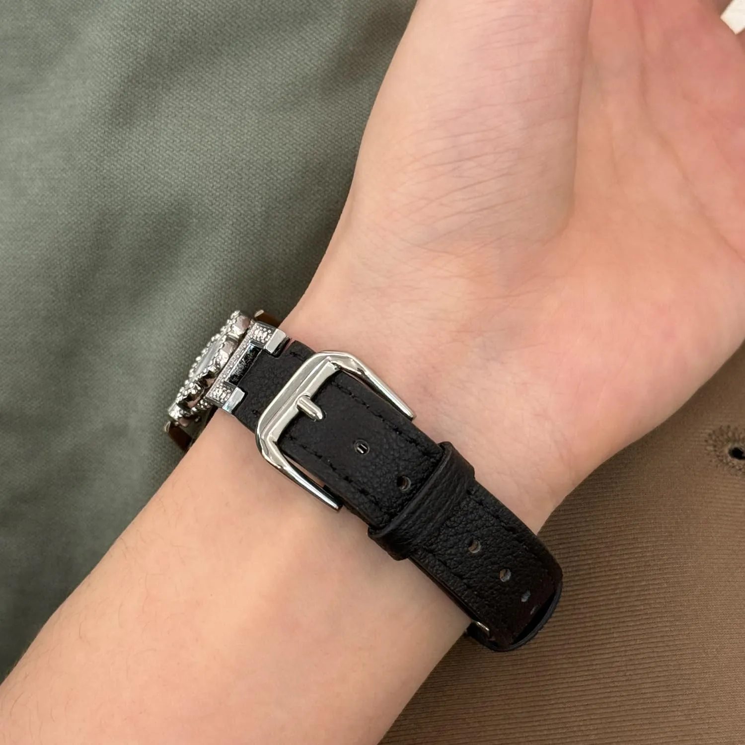 Moran Bling Diamond band Compatible with Apple Watch 38mm 40mm 41mm 42mm 44mm 45mm 49mm, Leather Band Jewelry Metal Slim Strap Women for iWatch Ultra 2/ Ultra Series 9/8/7/6/5/4/3/2/1/SE