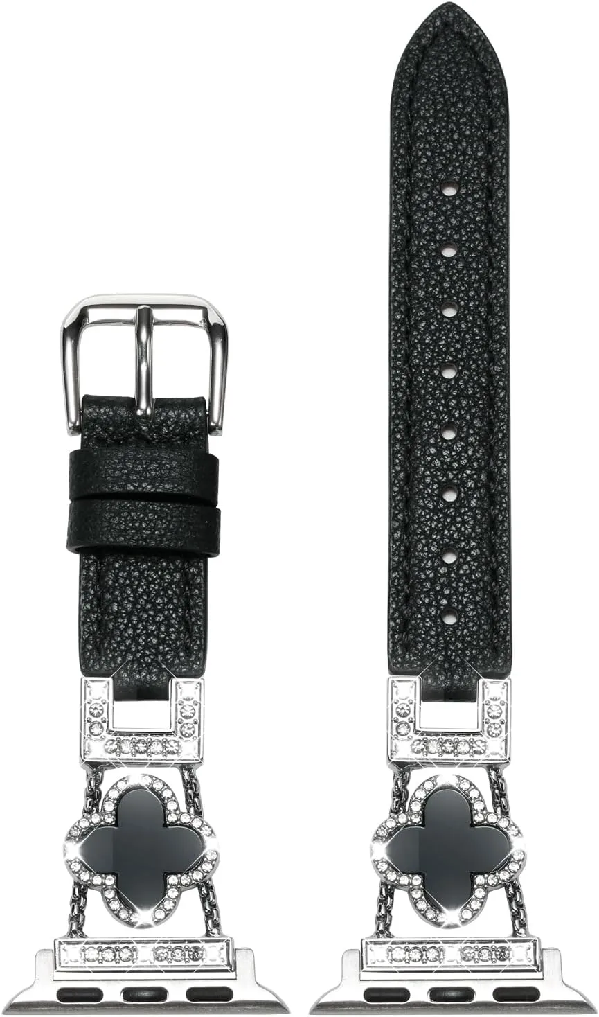 Moran Bling Diamond band Compatible with Apple Watch 38mm 40mm 41mm 42mm 44mm 45mm 49mm, Leather Band Jewelry Metal Slim Strap Women for iWatch Ultra 2/ Ultra Series 9/8/7/6/5/4/3/2/1/SE