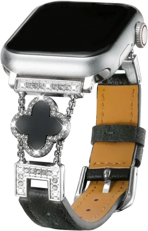 Moran Bling Diamond band Compatible with Apple Watch 38mm 40mm 41mm 42mm 44mm 45mm 49mm, Leather Band Jewelry Metal Slim Strap Women for iWatch Ultra 2/ Ultra Series 9/8/7/6/5/4/3/2/1/SE