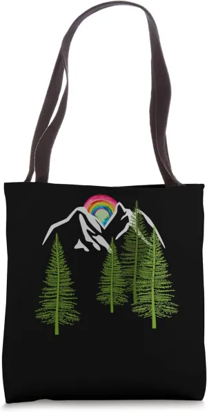 Mountains Rainbow Coniferous Forest Spruce Trees Tree Forest Tote Bag