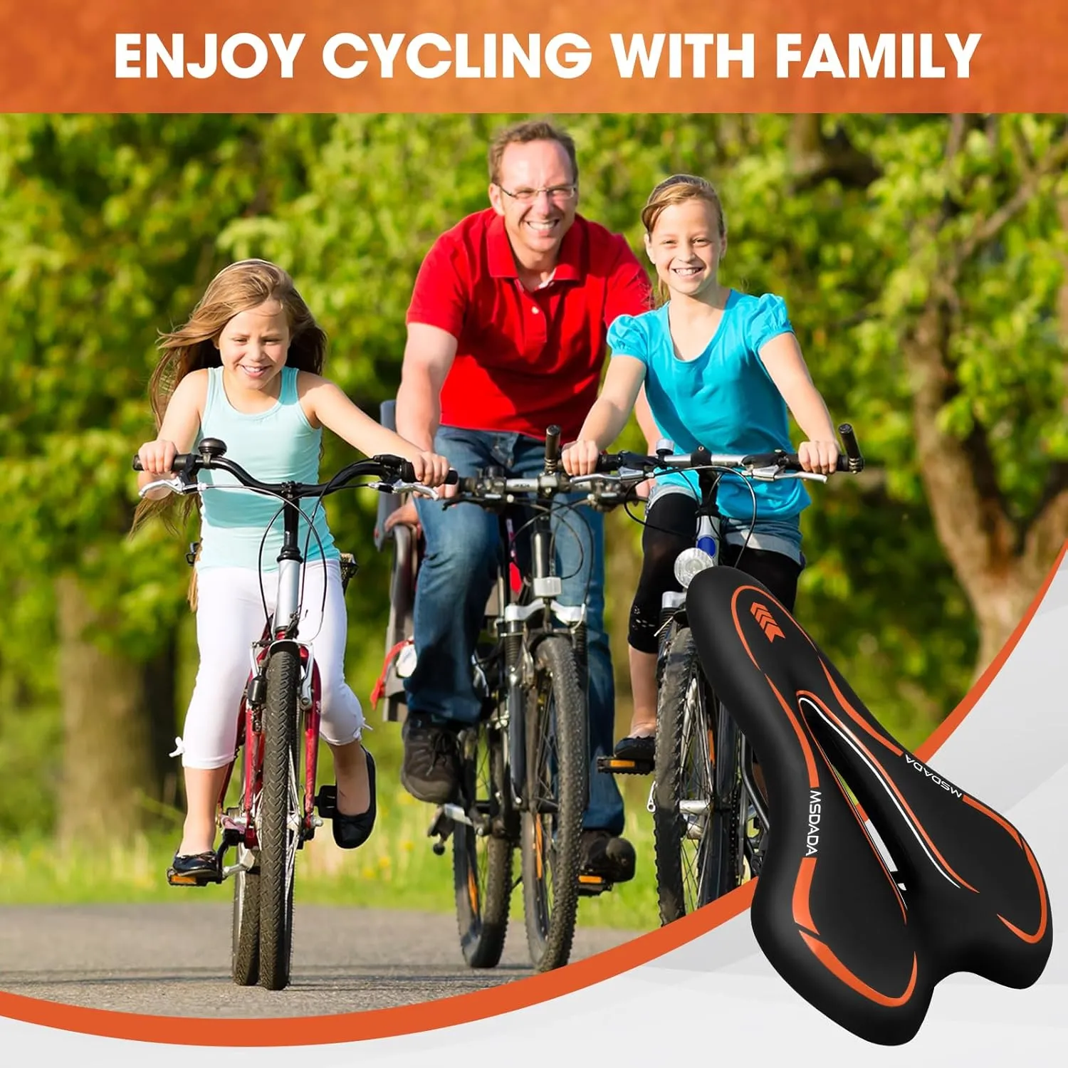MSDADA Gel Bike Seat - Comfortable Bicycle Saddle with Extra Soft Cushion Padded for Men & Women - Waterproof Mountain, Road & City Bike Saddle