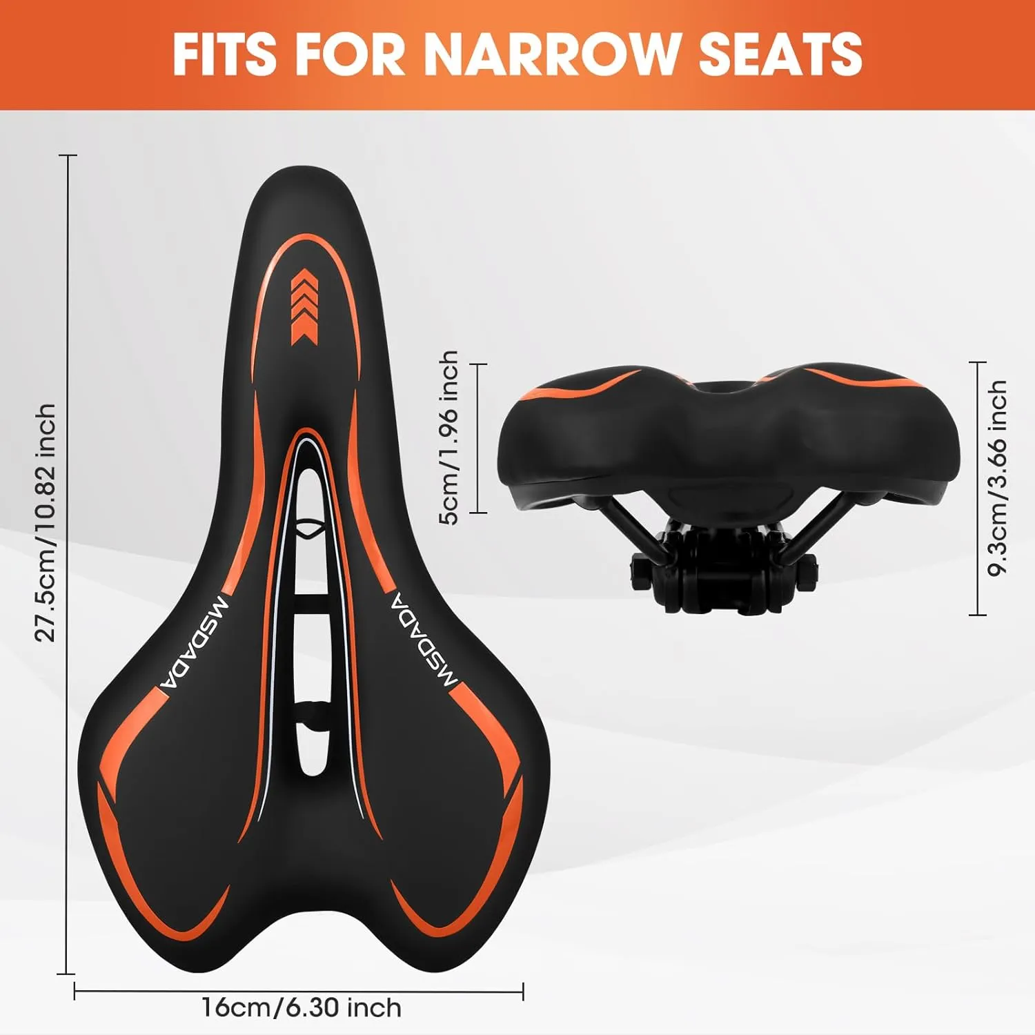 MSDADA Gel Bike Seat - Comfortable Bicycle Saddle with Extra Soft Cushion Padded for Men & Women - Waterproof Mountain, Road & City Bike Saddle
