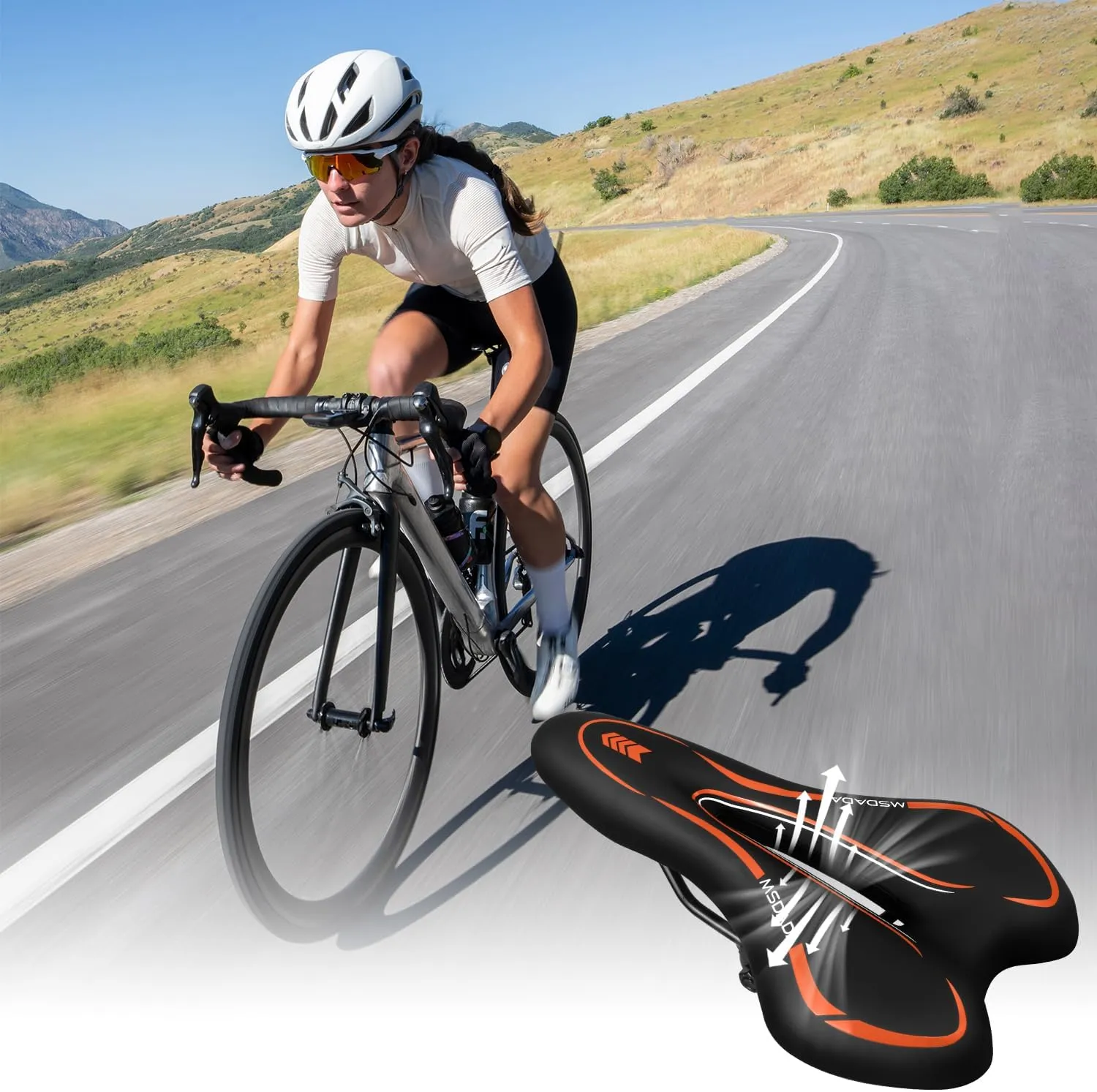 MSDADA Gel Bike Seat - Comfortable Bicycle Saddle with Extra Soft Cushion Padded for Men & Women - Waterproof Mountain, Road & City Bike Saddle
