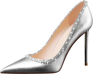 MSONLYDN High Heels Women Comfortable Stiletto Pumps Heel Leather Pumps Dress Women Pump Heels Women D'Orsay Heels 4 inch